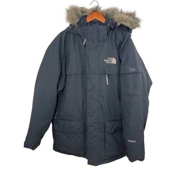 Vtg North Face Goose Down Coat XL Hyvent Mens Dark Gray Parka Jacket Winter - Picture 1 of 13